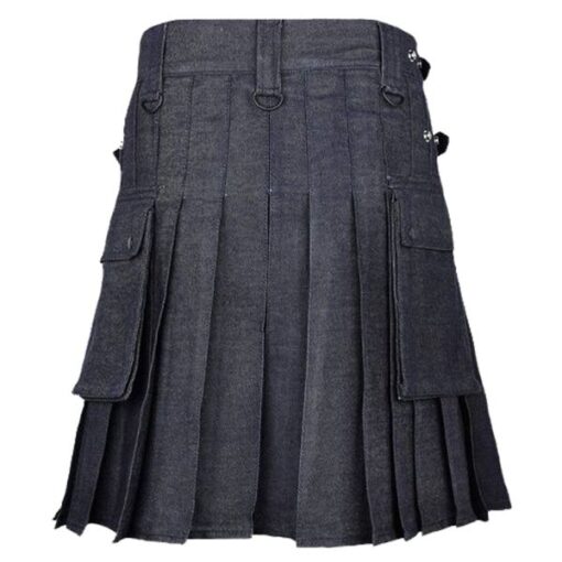 Men Black Kilt Denim